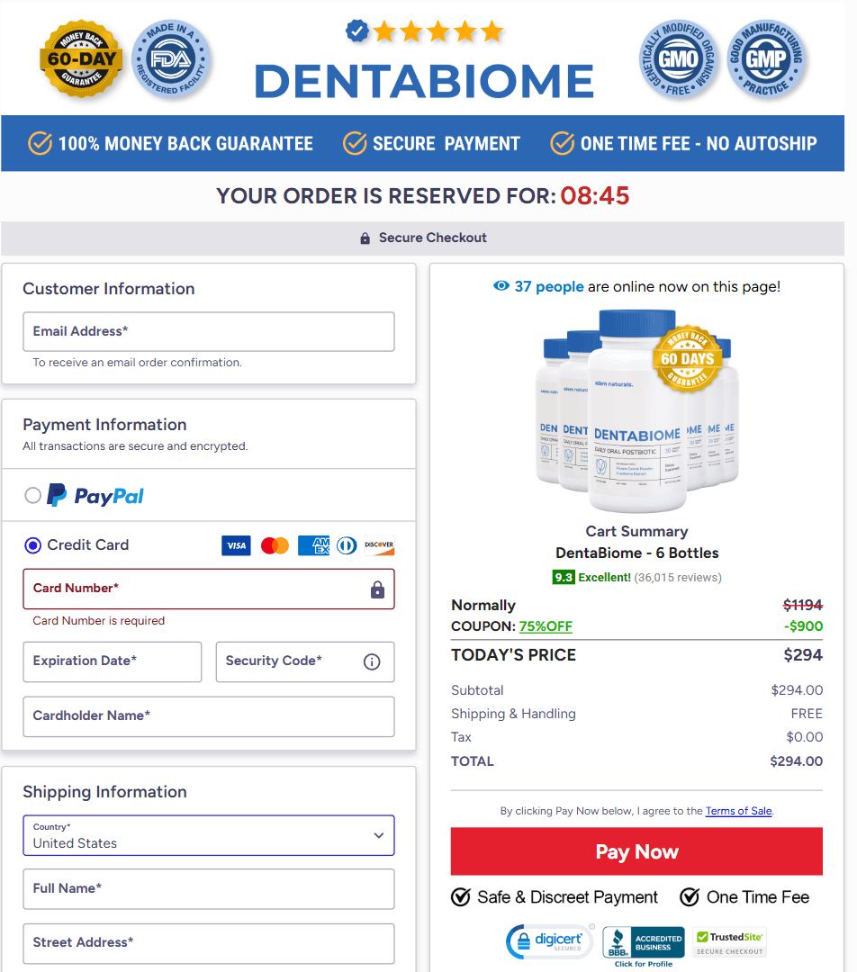 DentaBiome secure checkout form